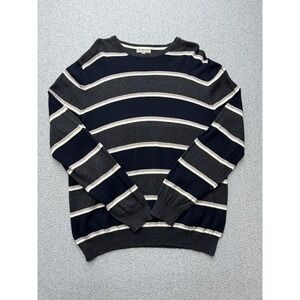 Grayson & Dunn Sweater Mens 2XL Navy Gray Striped‎ Crewneck 100% Cotton Knit